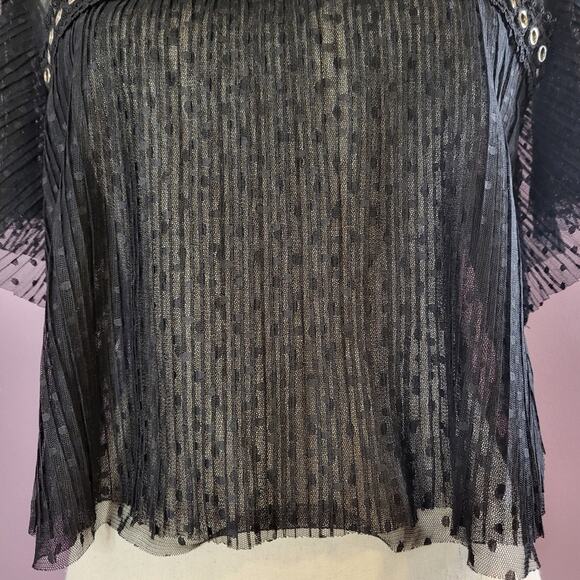 Forever 21 *Flawed* Pleated Sheer Mesh Polka Dot Crochet Lace Grommet Crop Top - Picture 5 of 16